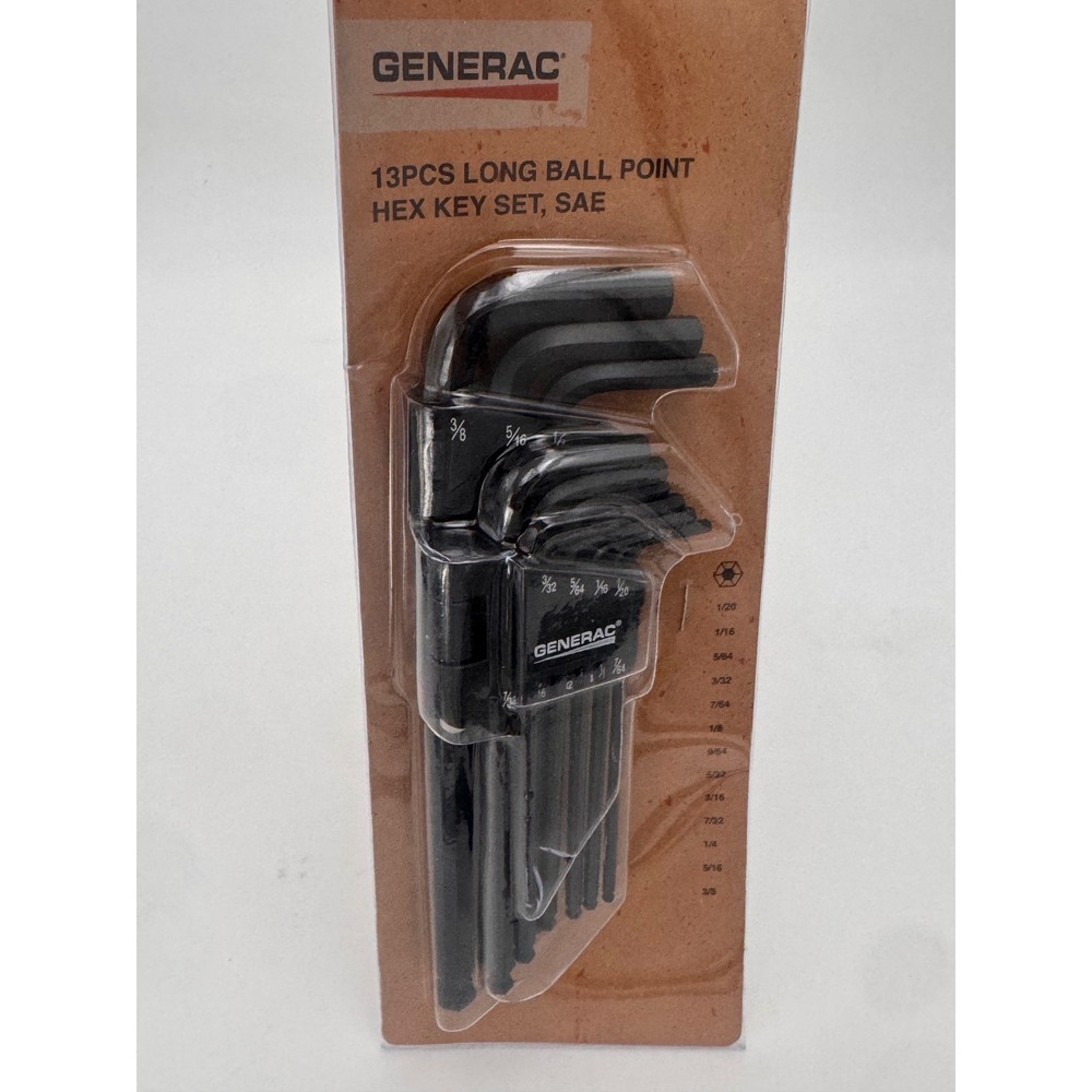 Generac 13-Piece Long‎ Ball Point Hex Wrench Key Set SAE GN12001 New